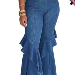 Denim Ruffle Layered bottom jeans